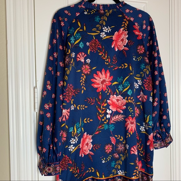 ❌DONATED❌ LOFT ANN TAYLOR Blue Silk Satin Floral Print Long Sleeve Shift Dress - Picture 7 of 8